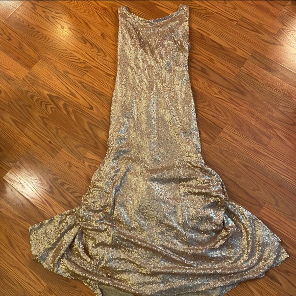 Vintage Dresses & Skirts - Vintage 90’s Y2K Gold Sequin Gown Homecoming Dress Cowl Backless Dress Prom